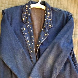 Denim studded blazer